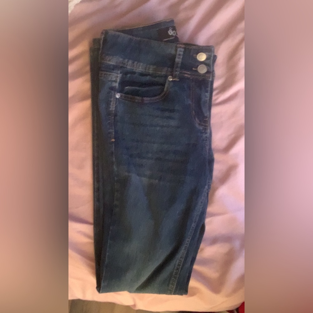 Dark Blue Mid Rise Denim Flare Jeans